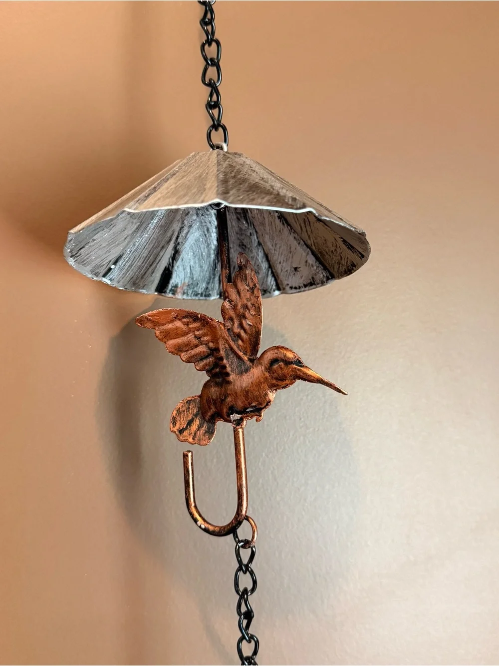 Antique Copper accented Hummingbird rain gutter hook - Decorative Home Accent